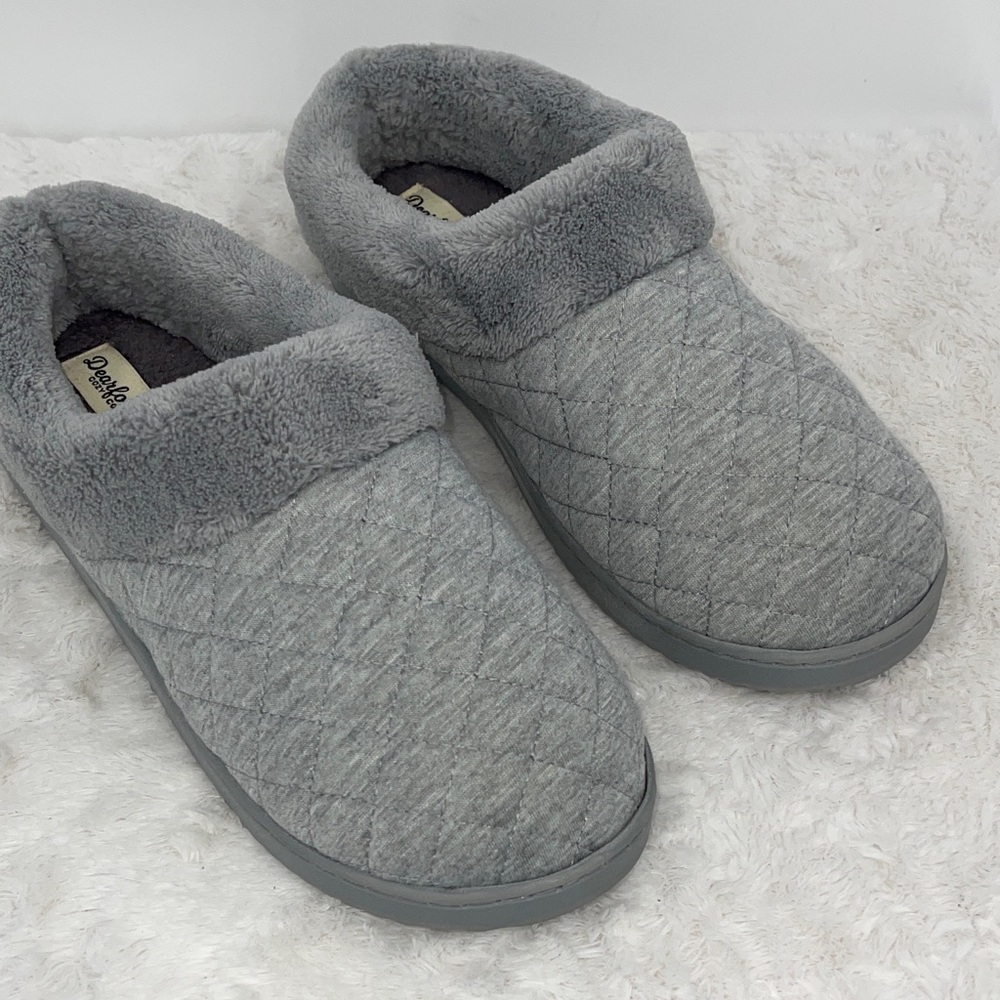 Dearfoams LIBBY Soft Gray Plush Slippers WOMENS SIZE L 9-10
